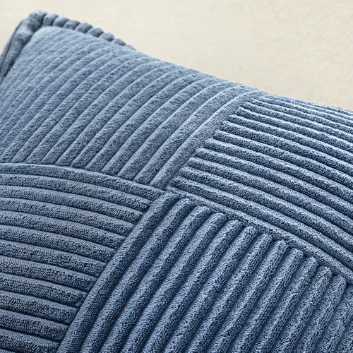 Blue Corduroy Lumbar Pillow Covers 12x20 Inch 12x20 Inch with Splicing Set of 2 Soft Boho Pillow Covers Broadside Decorative Textured Summer Coastal Pillowcases for Couch Bed Livingroom (Blue / 20" x 12" (Pack of 2))