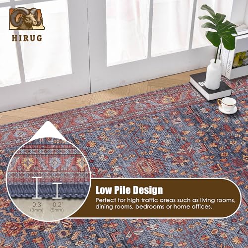 Washable Area Rug 4' x 6' Vintage Traditional Persian Mat (Indigo and Crimson / 4' x 6' (Rectangular))