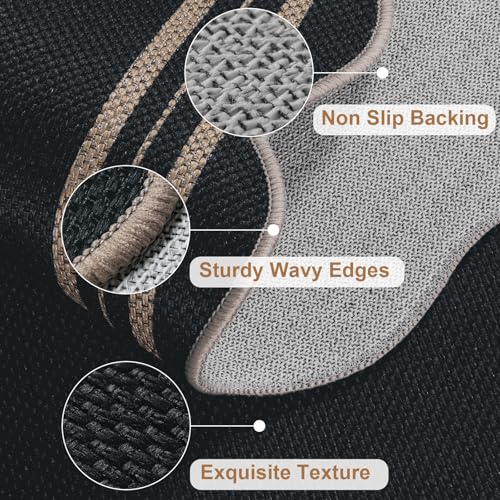 Scalloped Easy Jute Outdoor 8x10 Area Rug (8'x10' (Rectangular) / Black Geometric)
