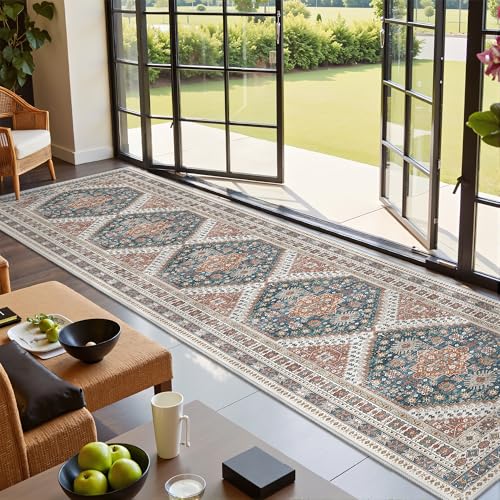 Hallway Runner Rug 2x12 Extra Long Washable Runner (Blue / 2' x 12' (Runner))