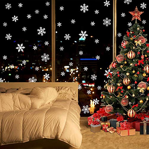 135Pcs Christmas Decorations Window Clings Snowflakes Window Decals (White)