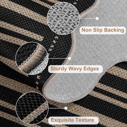 Striped Easy Jute Outdoor Patio Rug (3'x5' (Rectangular) / Black Striped)