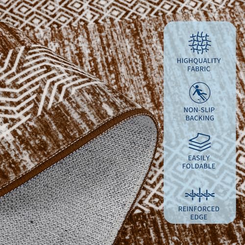 Area Rug 5x7 Distressed Bordered Washable Non Slip Floor Carpet (Dark Brown / 5' x 7' (Rectangular))