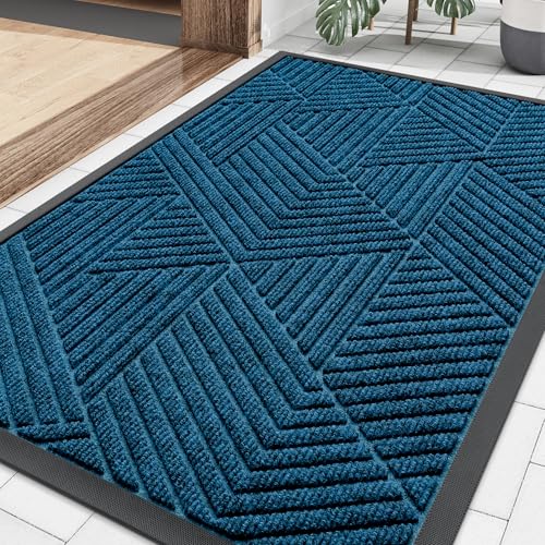 Front Door Mat Outside Entrance (Mixed Blue / 35" X 23")