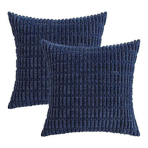 Corduroy Decorative Throw Pillow Covers 20x20 Navy Blue Pack of 2 (Dark Blue / 20" x 20" (Pack of 2))