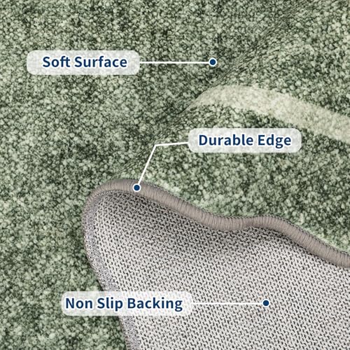 Scalloped Washable Runner Rug 2x8 Non Slip Kitchen Rugs (Greyish Green / 2' x 8' (Runner))