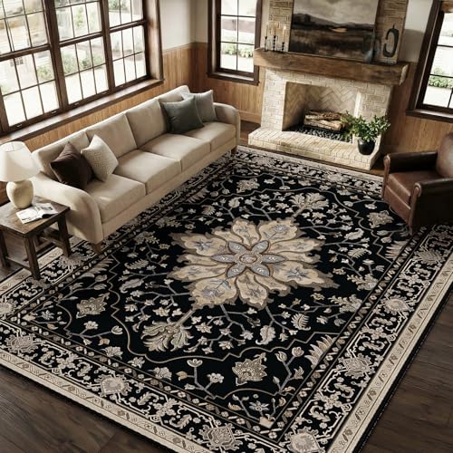 Washable Area Rug (Black/Neutral / 9' x 12' (Rectangular))