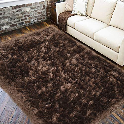 Soft Fluffy Faux Fur Rugs for Bedroom Bedside Rug 3x5 Feet (Brown / 3 x 5 Feet (Rectangular))