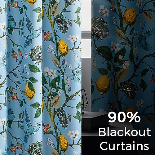 Blue Patterned Curtains 2 Pages 96 Inches Long Blackout Heat Block Farmhouse Watercolor Floral Flower Hummingbird Printed Drapes Grommet Window Treatment for Living Room (Light Blue / 52"W x 96"L (Pack of 2))