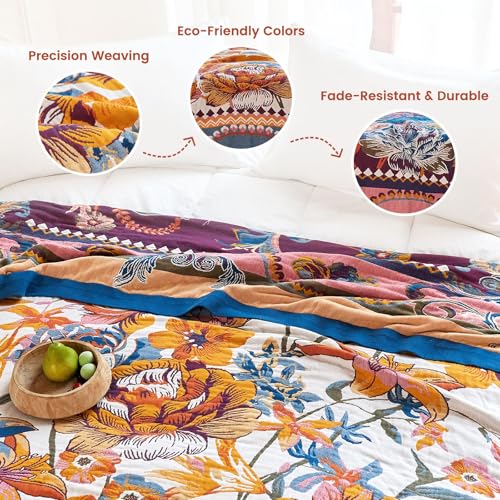 Boho Throw Blanket 50"x60" Fall Cotton Victoria Floral Blanket (Bloom Victoria / 50"x60")