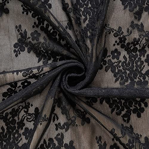 Vintage Lace Curtains 72 inch Length Goth Black Floral Sheer Sidelight Curtains for Front Door Coffin (Black / 52"W x 72"L (Pack of 2))
