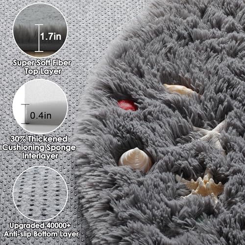 Grey Round Rugs 7ft for Living Room (Grey / 7' (Round))