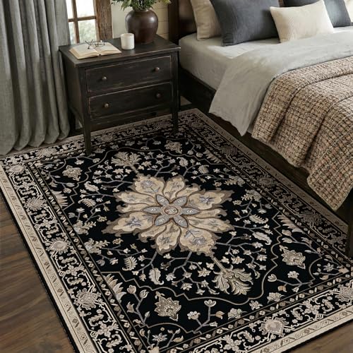 Washable Area Rug (Black/Neutral / 5' x 7' (Rectangular))