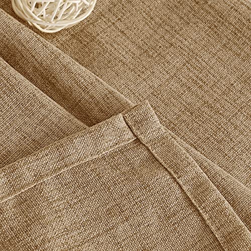 Short Linen Semi Sheer Curtains 45 Inch Length for Kitchen Window (Toffee / 42"W x 45"L (Pack of 2))