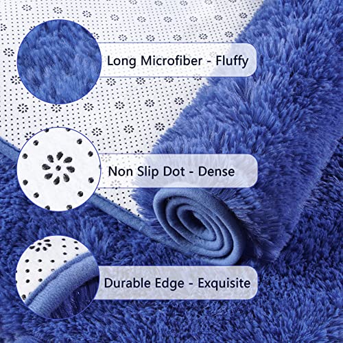 Soft Runner Rug for Bedroom Living Room Plush Fluffy Rugs 2x6 (Navy / 3' x 2' (Runner))