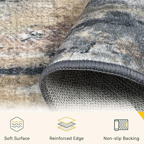 Washable 5'x7' Abstract Area Rug for Living Room Ash Brown (Charcoal Brown / 5' x 7' (Rectangular))