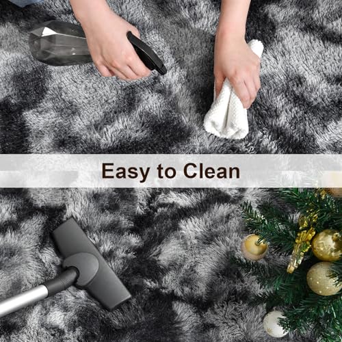 Super Soft Shaggy Rugs Fluffy Carpets 5x7 Feet (5' x 7' (Rectangular) / Tie Dyed Black Grey)