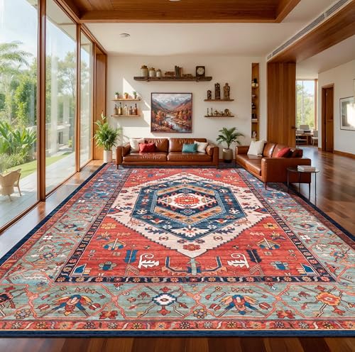 10x12 Washable Non Slip Boho Area Rug for Living Room (Rust/Multi / 10' x 12' (Rectangular))