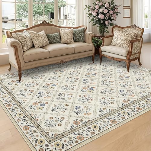 Large Entryway Rug 3x5 Floral Washable Area Rugs Vintage Soft Non (Beige/Sand / 3' x 5' (Rectangular))