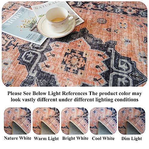 Washable Terracotta Distressed 2x6 Hallway Runner Rug Cozy Autumn Refresh (2' x 6' (Rectangular) / Orange)