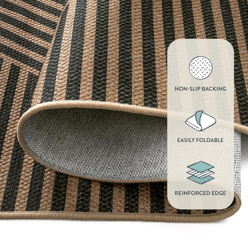 Geometric Easy Jute Outdoor Rug 5x7 (5' x 7' (Rectangular) / Black/Nature Geometric-2)