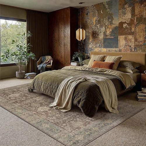 8x10 Washable Area Rug for Living Room Bedroom Vintage Rust Red Non Slip Carpet Traditional Retro Soft Low Pile Large Throw Rug for Dining Room Kitchen Office Indoor (Rw | Xwy-rust Red / 8' x 10' (Rectangular))
