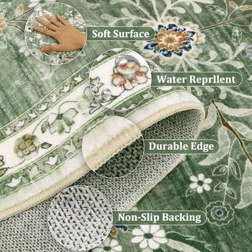 4x6 Washable Area Rug for Bedroom Floral Carpet Sage Green (Green / 4' x 6')
