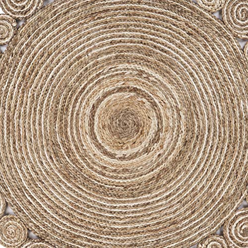 6ft Round Scalloped Jute Indoor Area Rug (Brown/Ivory / 6' (Round))