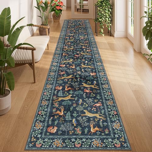 2x12 Washable Runner Rug (Navy Blue (Animal) / 2' x 12' (Rectangular))