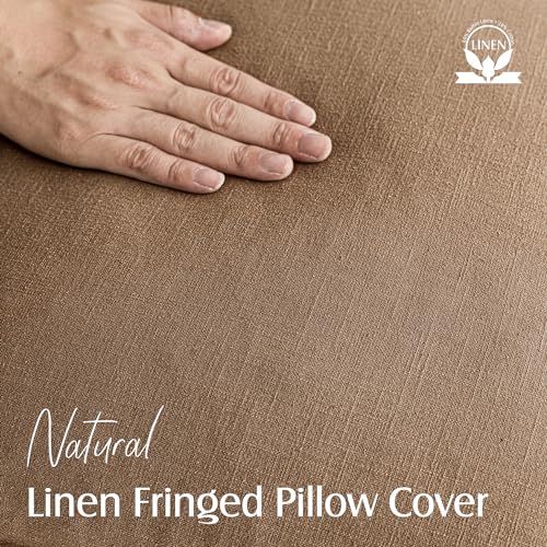 Decorative Linen Fringe Throw Pillow Covers 16×16 Khaki Brown (16" x 16" (Pack of 2) / Brick)