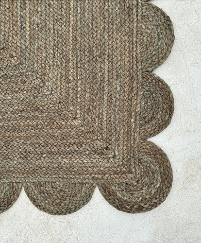 Scallop Jute Area Rug Boho Jute Rug Scalloped Coastal Rug (Dark Taupe / 9'x12' (Rectangular))