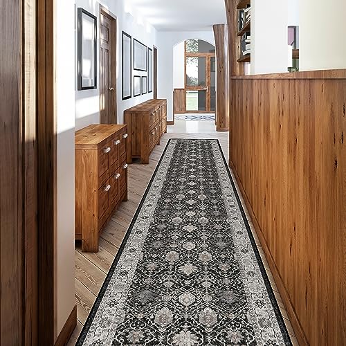 Hallway Washable Runner Rug (2'6" x 12' (Rectangular) / Black/Navy)