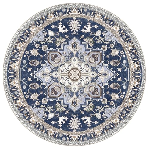 Soft Area Rugs 6' (6' (Round) / Blue & Gold)