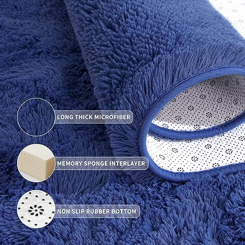 Navy Soft Runner Rugs for Bedroom 2x6 ft with Rubber Backing (Light Navy / 2' X 6' (Runner))