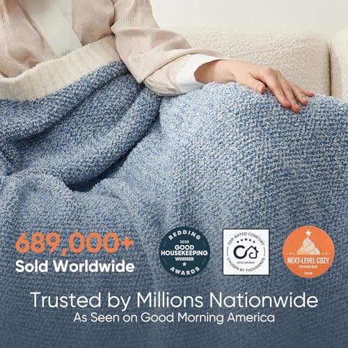 Blue Bedding Blanket Twin Size for Bed and Sofa (Heather Blue / Twin (60"x80"))