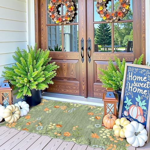Front Door Mat Indoor Entrance (Floral - Green / 2' x 4'3" (Rectangular))