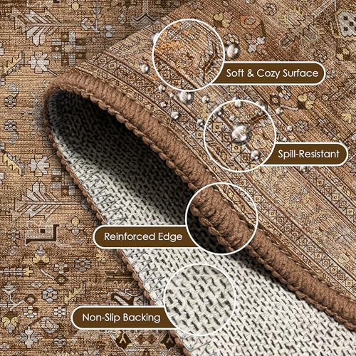 Washable Area Rug 4' x 6' Vintage Traditional Persian Mat (Bronze and Ivory / 4' x 6' (Rectangular))