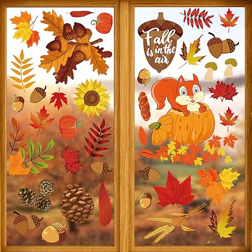 Fall Window Clings for Glass Thanksgiving Autumn Clings Decor for Windows (Fall Thanksgiving Window Clings)