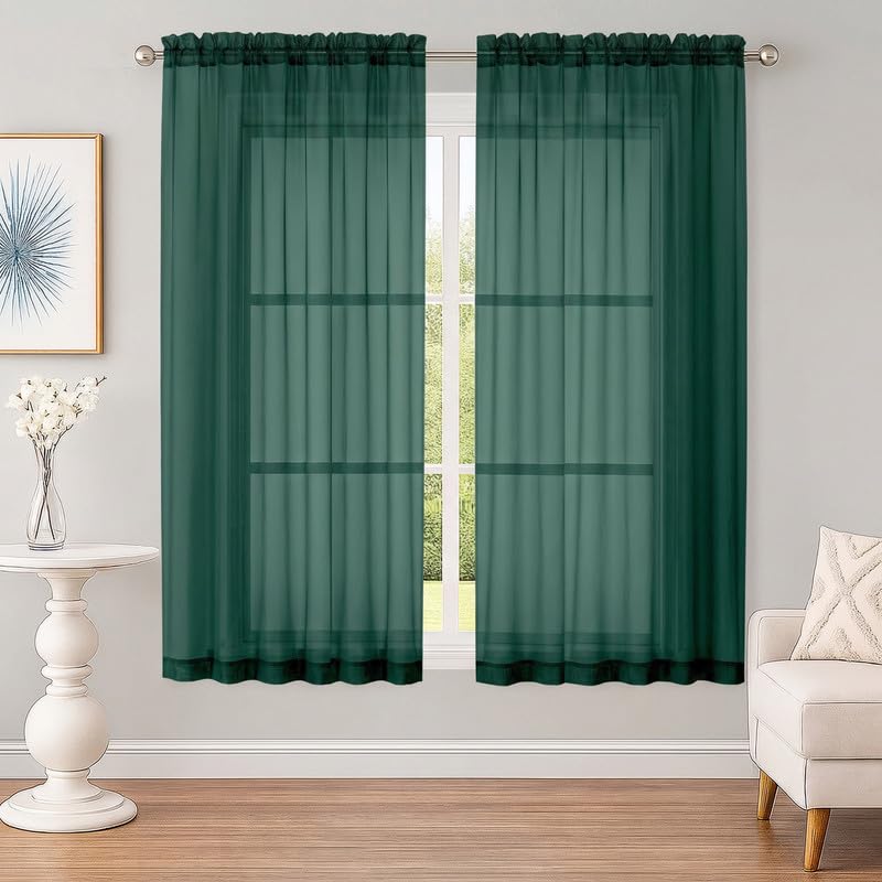 Hunter Green Sheer Curtains 63 Inch 2 Panels for Living Room (Hunter Green / 59"W x 63"L (Pack of 2))