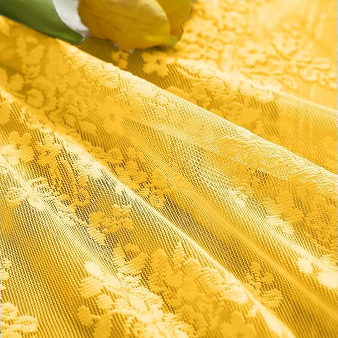 Vintage Lace Curtains 24 inch for Small Window 2 Panels Light Filtering Short Mini Cafe Curtains for Bathroom Laundry Room Basement Rod Pocket Width 26 by Length 24 Per Panel Mustard Yellow (Mustard Yellow / 26"W x 24"L (Pack of 2))