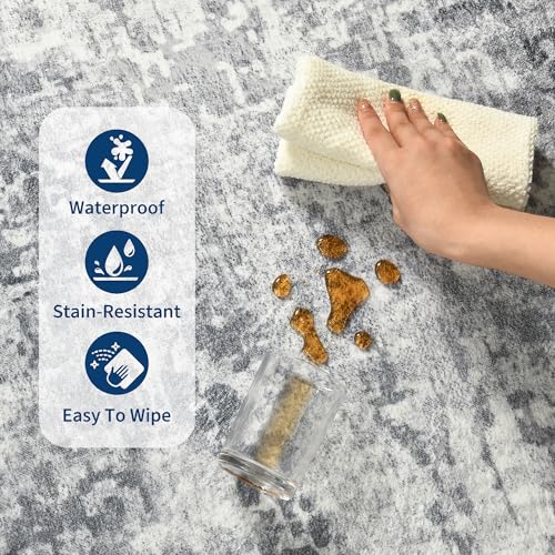 Living Room Rug 9x11 Gray Area Rugs Machine Washable Abstract Boho Large Rug Non (Grey / 9' x 11' (Rectangular))