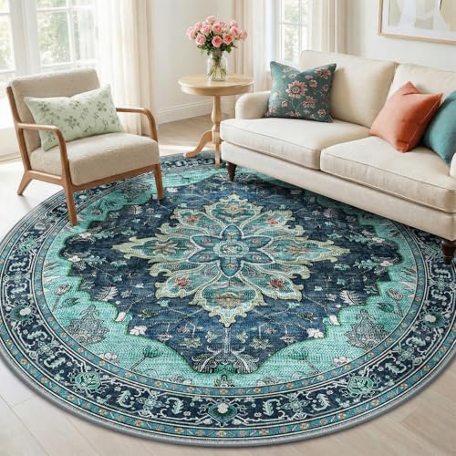 Washable Area Rug (Teal / 6' (Round))