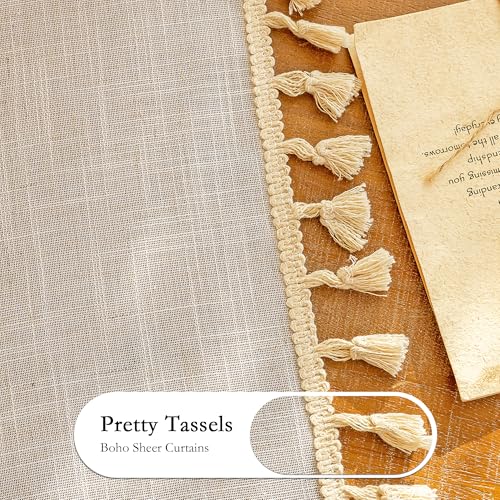90 Inch Boho Cream Semi Sheer Curtains Light Filtering Back Tab Drapes for Living Room Sliding Door & Patio Privacy Protect Farmhouse Country Decor (Z-natrual / 50"W x 90"L (Pack of 2))