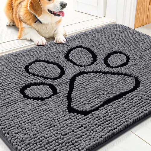 Dog Door Mat for Muddy Paws (30"X20" / Dark Grey and Black)