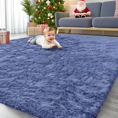 8x10 Machine Washable Large Area Rugs for Living Room (8x10 Ft / Denim Blue)