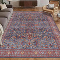 Washable Area Rug 4' x 6' Vintage Traditional Persian Mat (Indigo and Crimson / 4' x 6' (Rectangular))