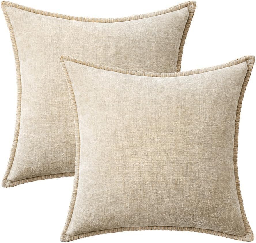 Decorative Couch Throw Pillow Covers 16x16 Inch Beige 2 Pack (Beige / 16" x 16" (Pack of 2))