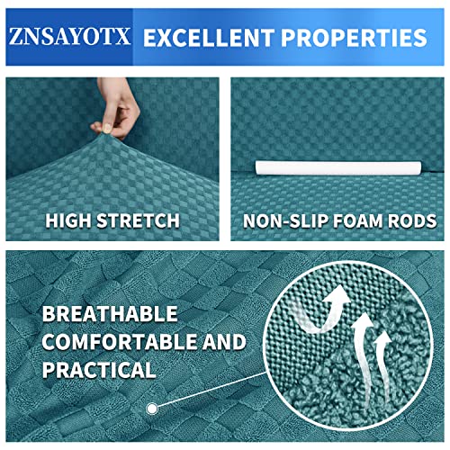 1 Piece Jacquard Couch Covers for 3 Cushion Couch High Stretch Sofa Cover for Pets Dogs Anti Slip Extra Large Sofa Slipcovers Furniture Protector (X-Large (91"-112") / Peacock Blue)