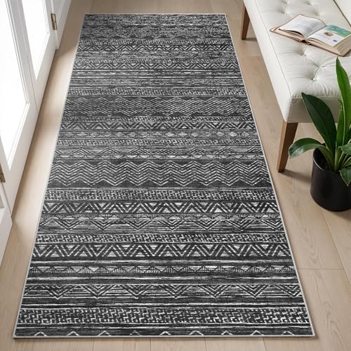 2x5 Runner Rug Washable Moroccan (Charcoal Gray / 2' x 5')