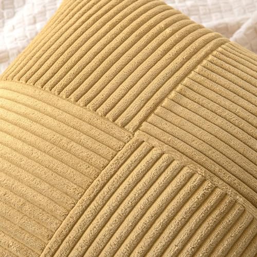 Khaki Decorative Euro Sham Pillow Covers 24x24 Inch for Bed Couch Sofa Pack of 2 Boho Farmhouse Throw Pillows Soft Cross Corduroy Patchwork Textured Cushion Cases (24" x 24" (Pack of 2) / Khaki)